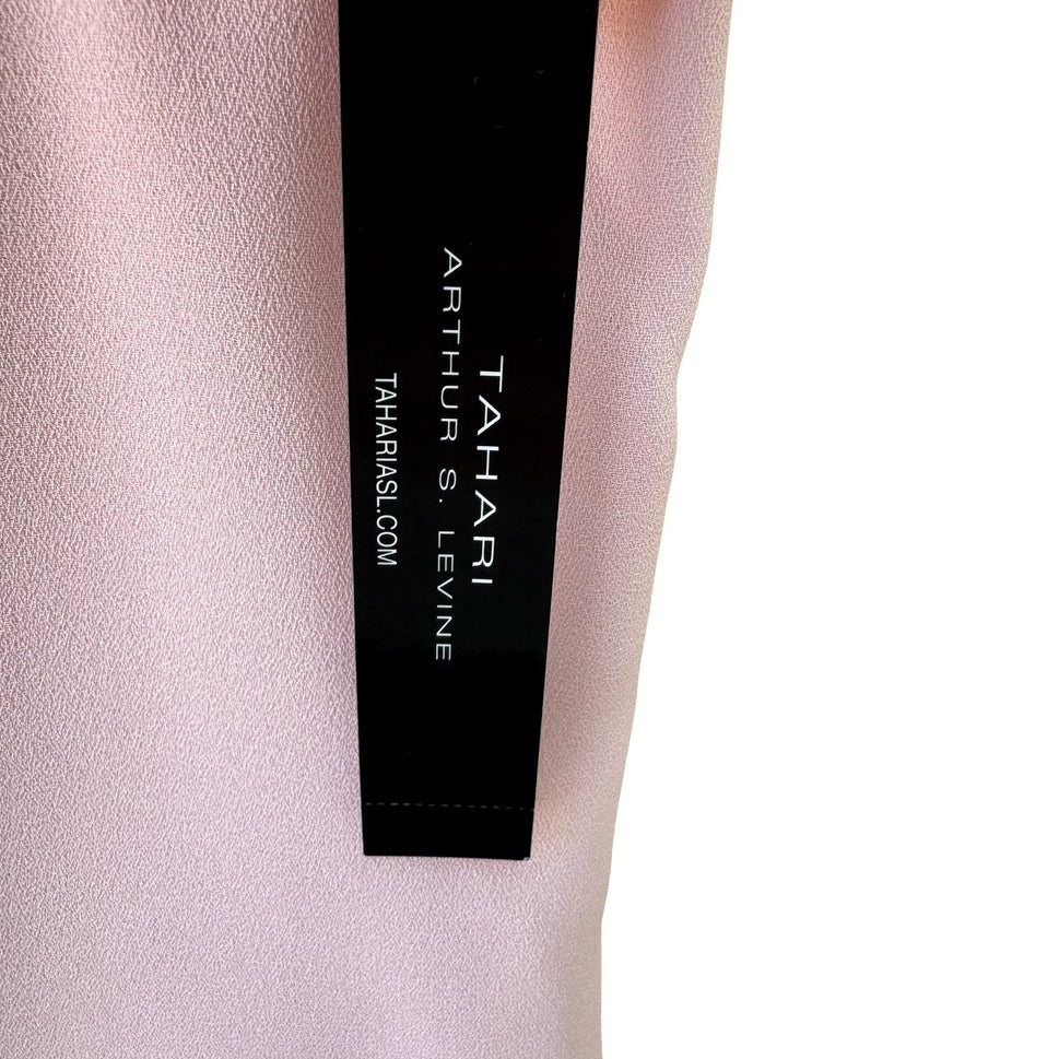 Tahari Arthur S Levine Feminine Pastel Pink Pleated Cinched Back Blouse L NEW