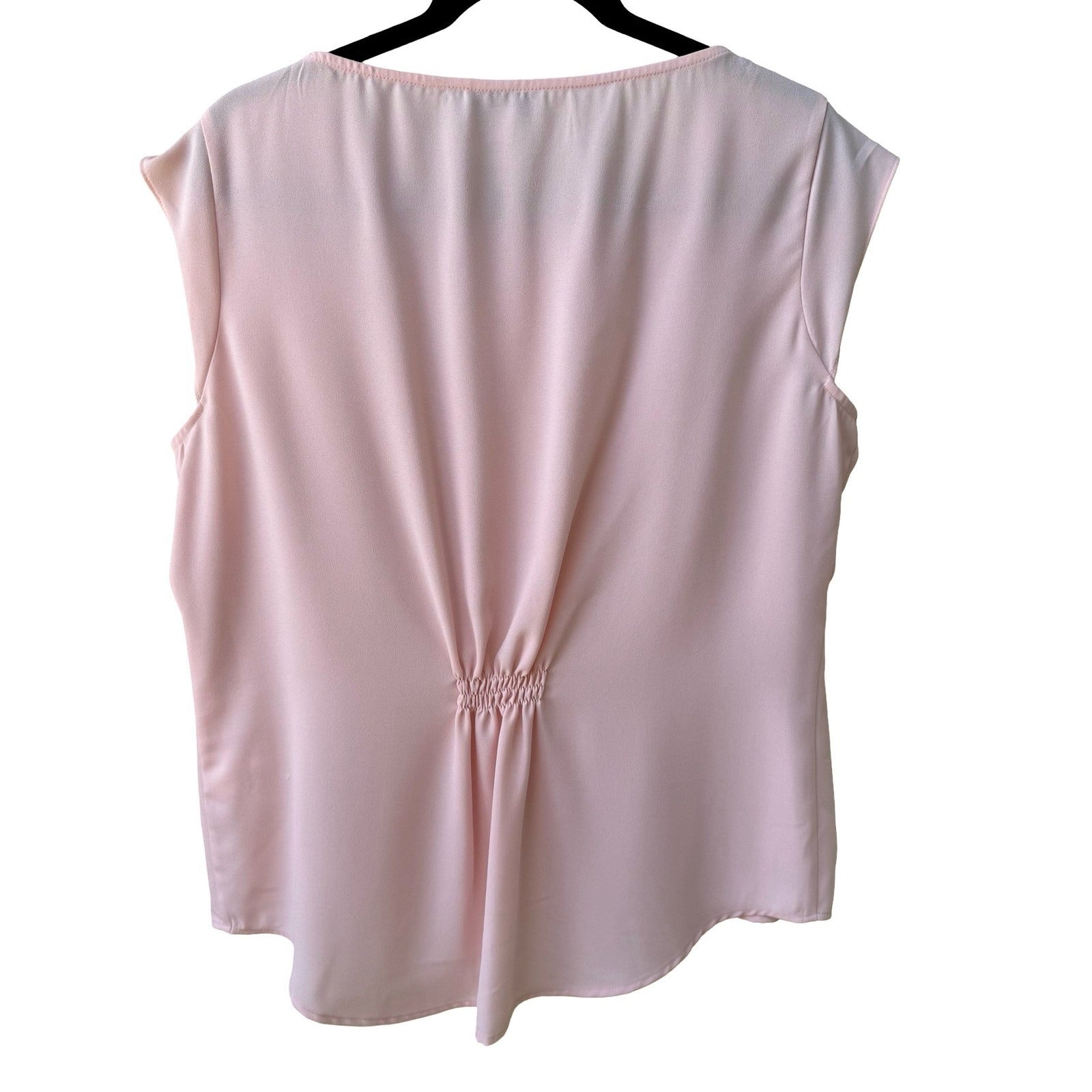 Tahari Arthur S Levine Feminine Pastel Pink Pleated Cinched Back Blouse L NEW