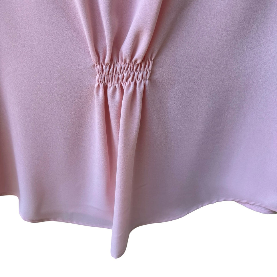 Tahari Arthur S Levine Feminine Pastel Pink Pleated Cinched Back Blouse L NEW