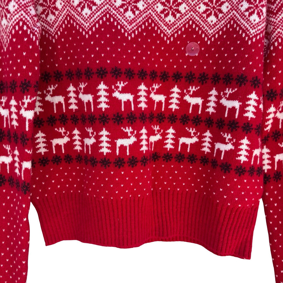 Prince & Fox Mens Large Red Fair Isle Reindeer Snowflake Nordic Knit Sweater NEW