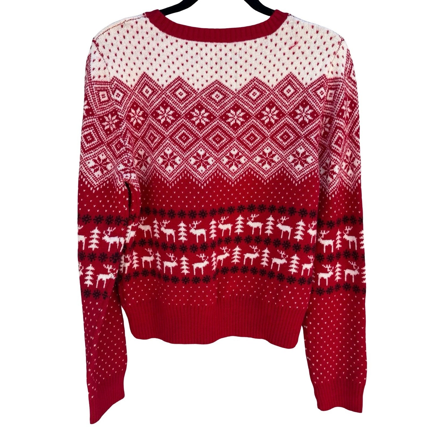 Prince & Fox Mens Large Red Fair Isle Reindeer Snowflake Nordic Knit Sweater NEW