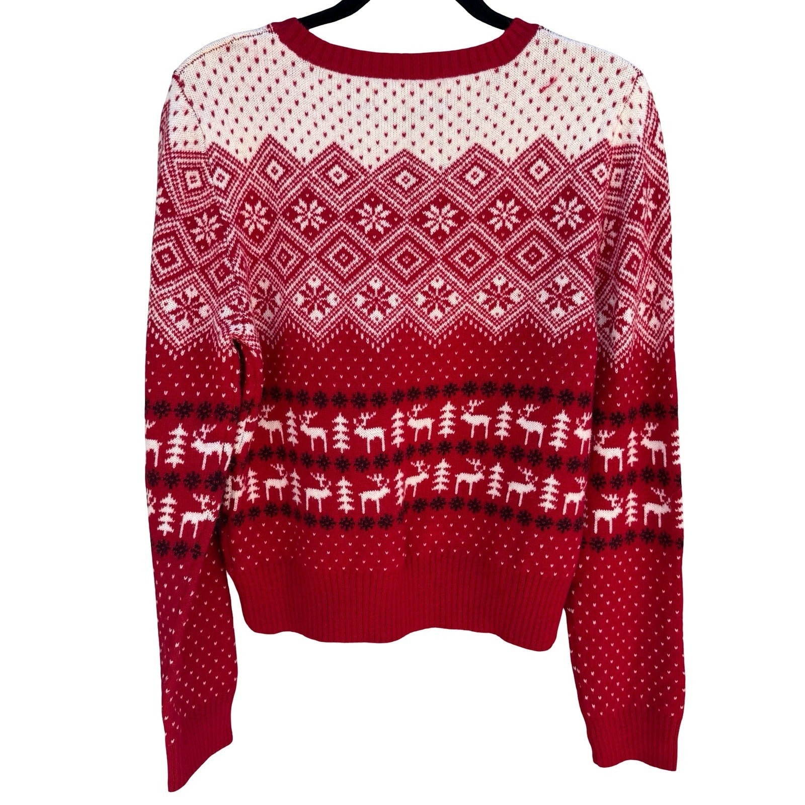 Prince & Fox Mens Large Red Fair Isle Reindeer Snowflake Nordic Knit Sweater NEW
