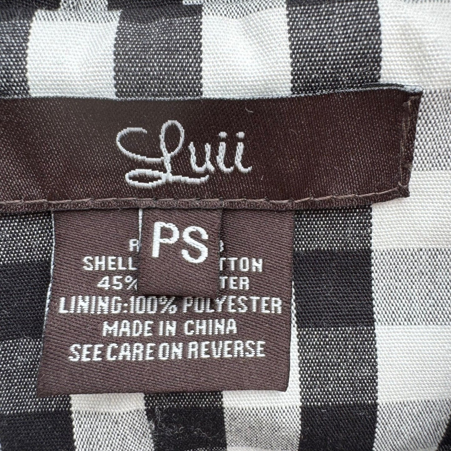 Luii Womens Gingham Double Breasted Cropped Jacket Black White 3/4 Sleeve PS