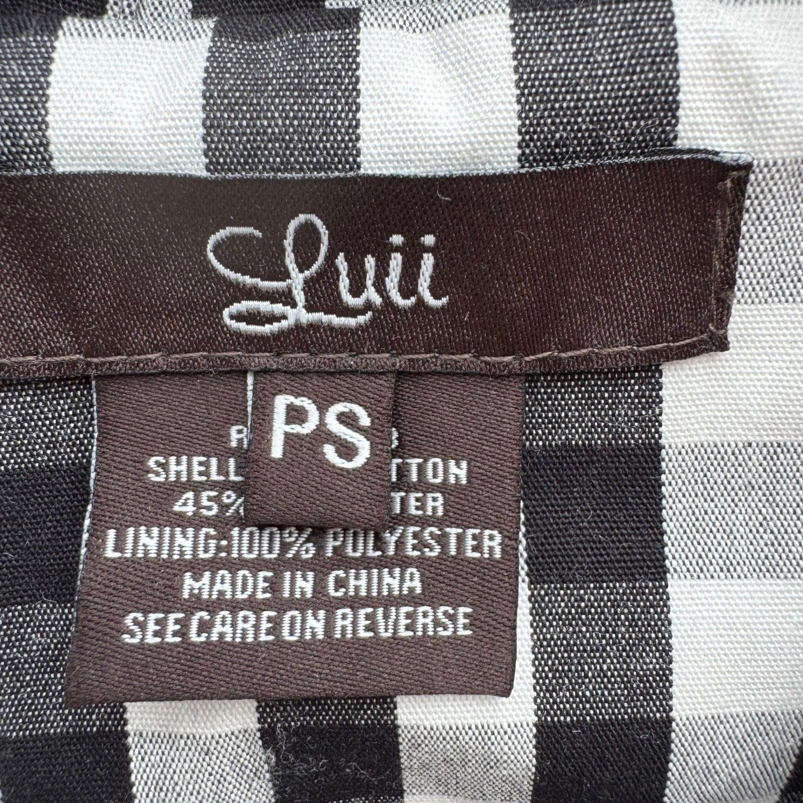 Luii Womens Gingham Double Breasted Cropped Jacket Black White 3/4 Sleeve PS