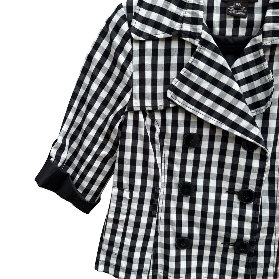 Luii Womens Gingham Double Breasted Cropped Jacket Black White 3/4 Sleeve PS