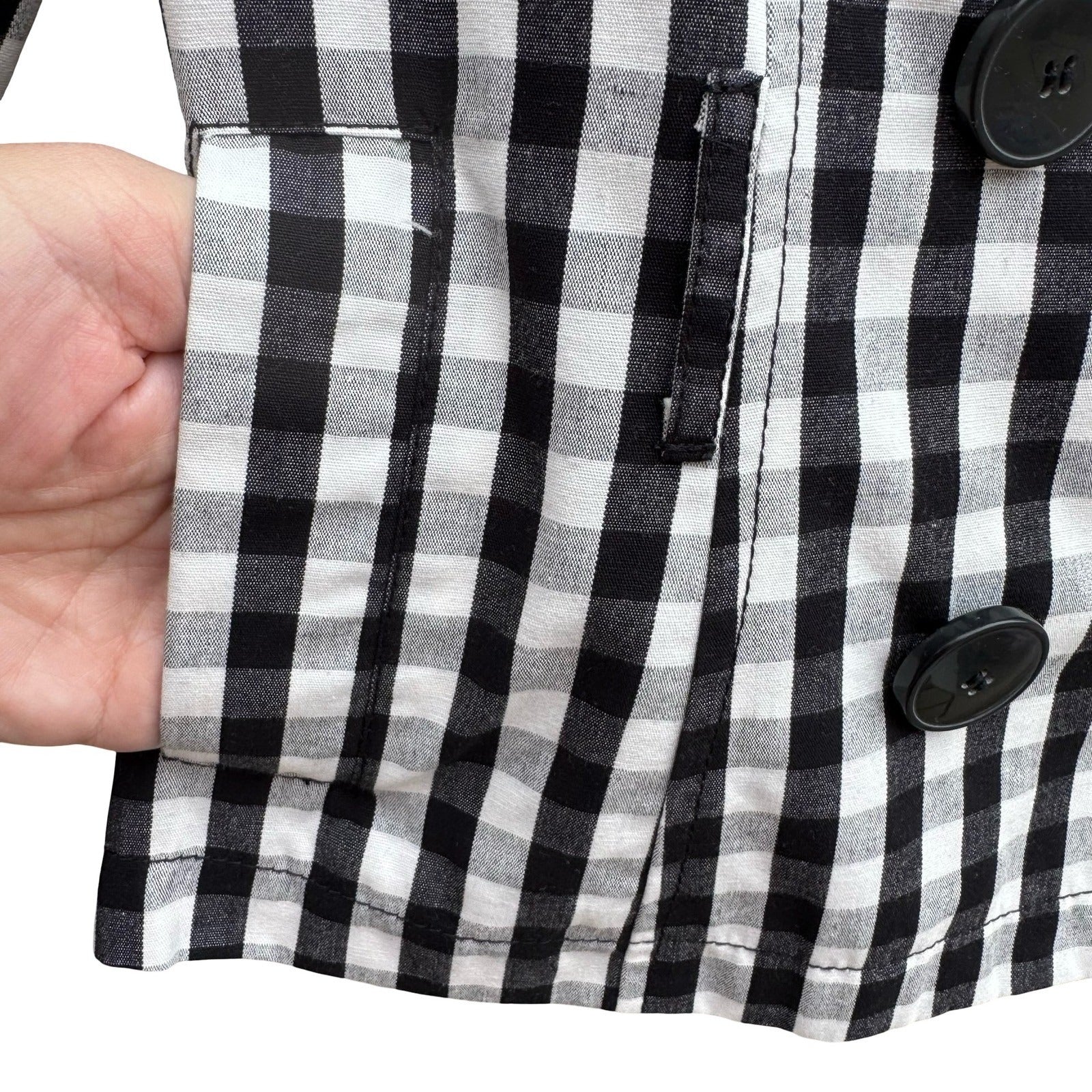 Luii Womens Gingham Double Breasted Cropped Jacket Black White 3/4 Sleeve PS
