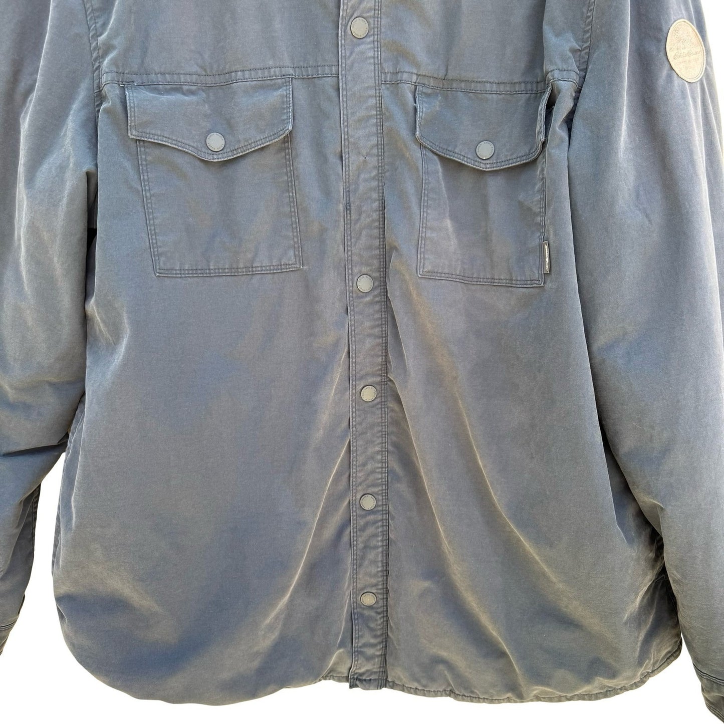 Eddie Bauer Mens XL Navy Blue Fleece Lined Snap Front Shirt Jacket Buffalo Plaid