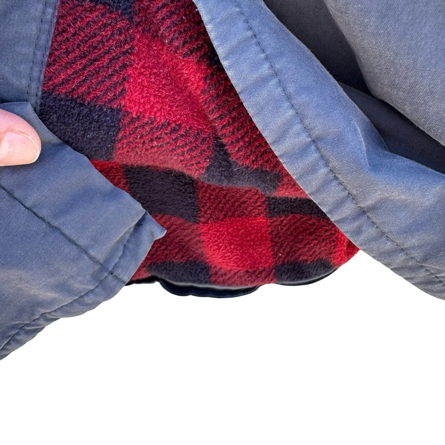 Eddie Bauer Mens XL Navy Blue Fleece Lined Snap Front Shirt Jacket Buffalo Plaid