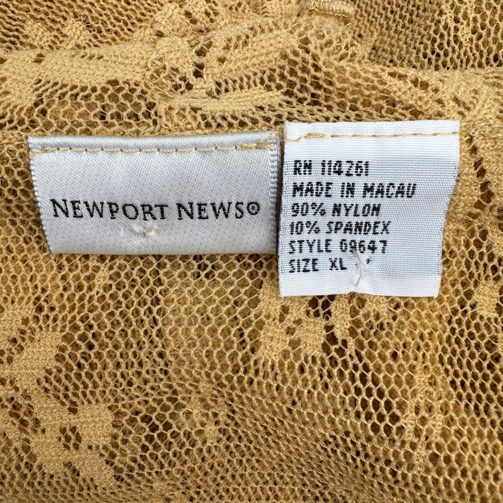 Newport News Vintage Y2K Tan Lace Ruffle V-Neck Blouse Sheer Fairy XL Romantic
