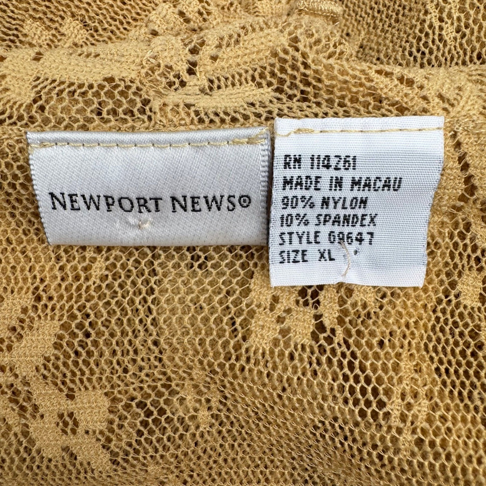 Newport News Vintage Y2K Tan Lace Ruffle V-Neck Blouse Sheer Fairy XL Romantic