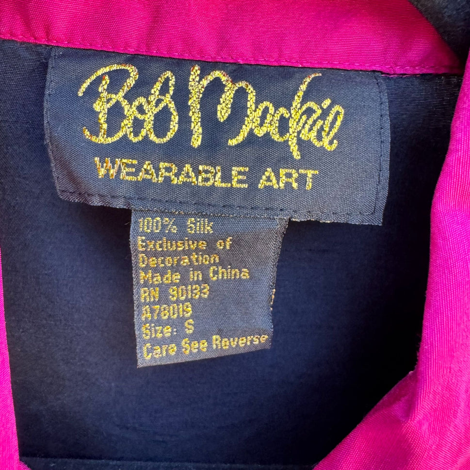 Bob Mackie Wearable Art Vintage Silk Embroidered Butterfly Appliqué Shirt Blouse