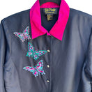 Switch Bob Mackie Wearable Art Vintage Silk Embroidered Butterfly Appliqué Shirt Blouse 3 image
