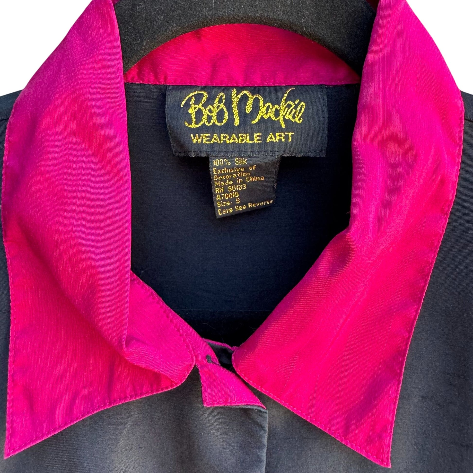 Bob Mackie Wearable Art Vintage Silk Embroidered Butterfly Appliqué Shirt Blouse