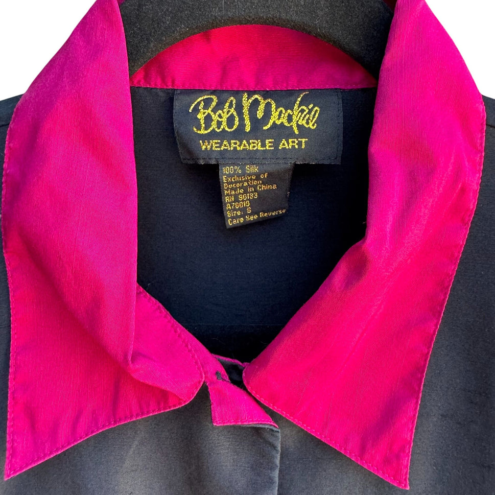 Bob Mackie Wearable Art Vintage Silk Embroidered Butterfly Appliqué Shirt Blouse