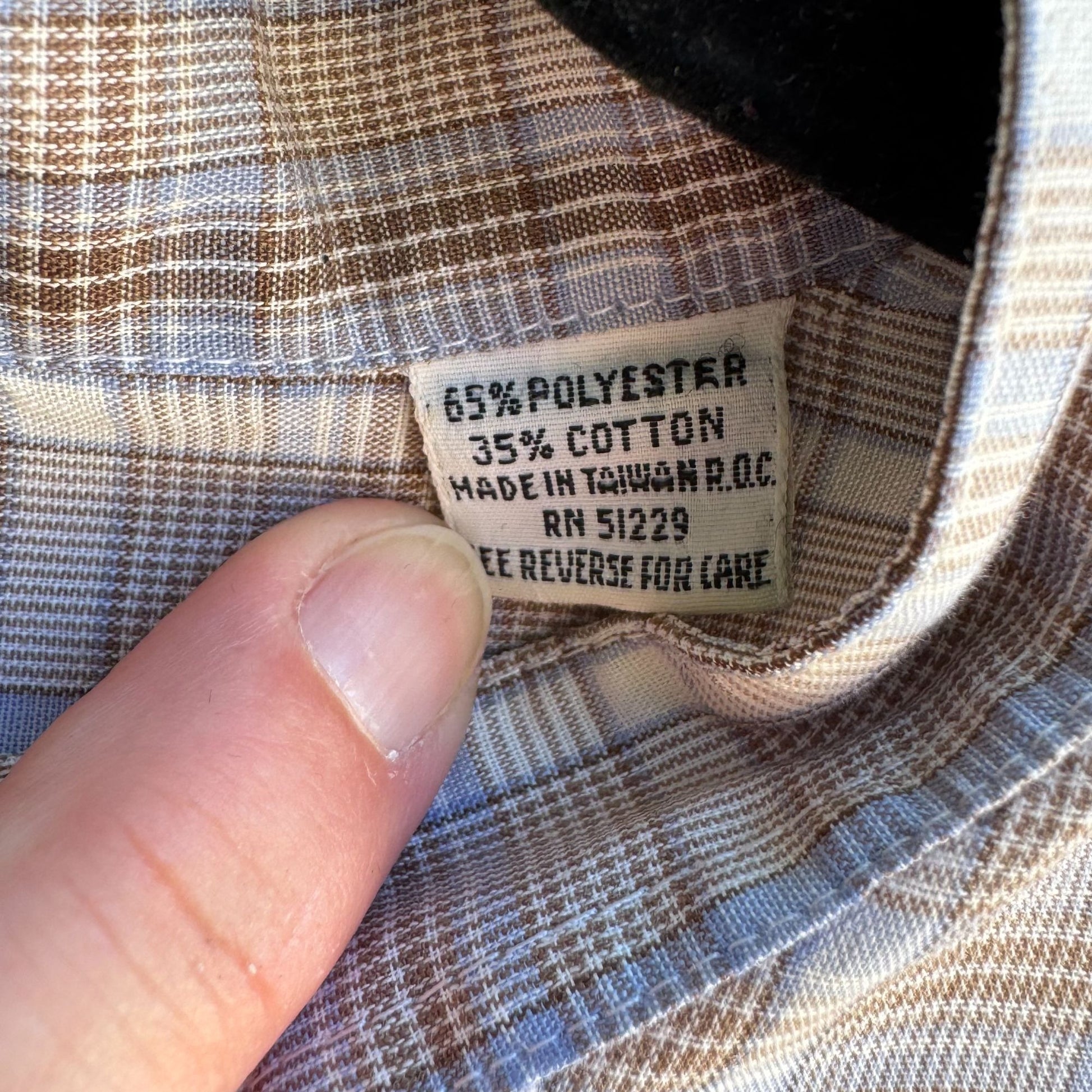 ESM Vintage Mens Band Collar Button-Up Blue Brown Retro Preppy Plaid Shirt M