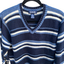 Switch Honors Vintage Mens Striped V-Neck Blue Mens Long Sleeve Knit Grandpa Sweater L 2 image