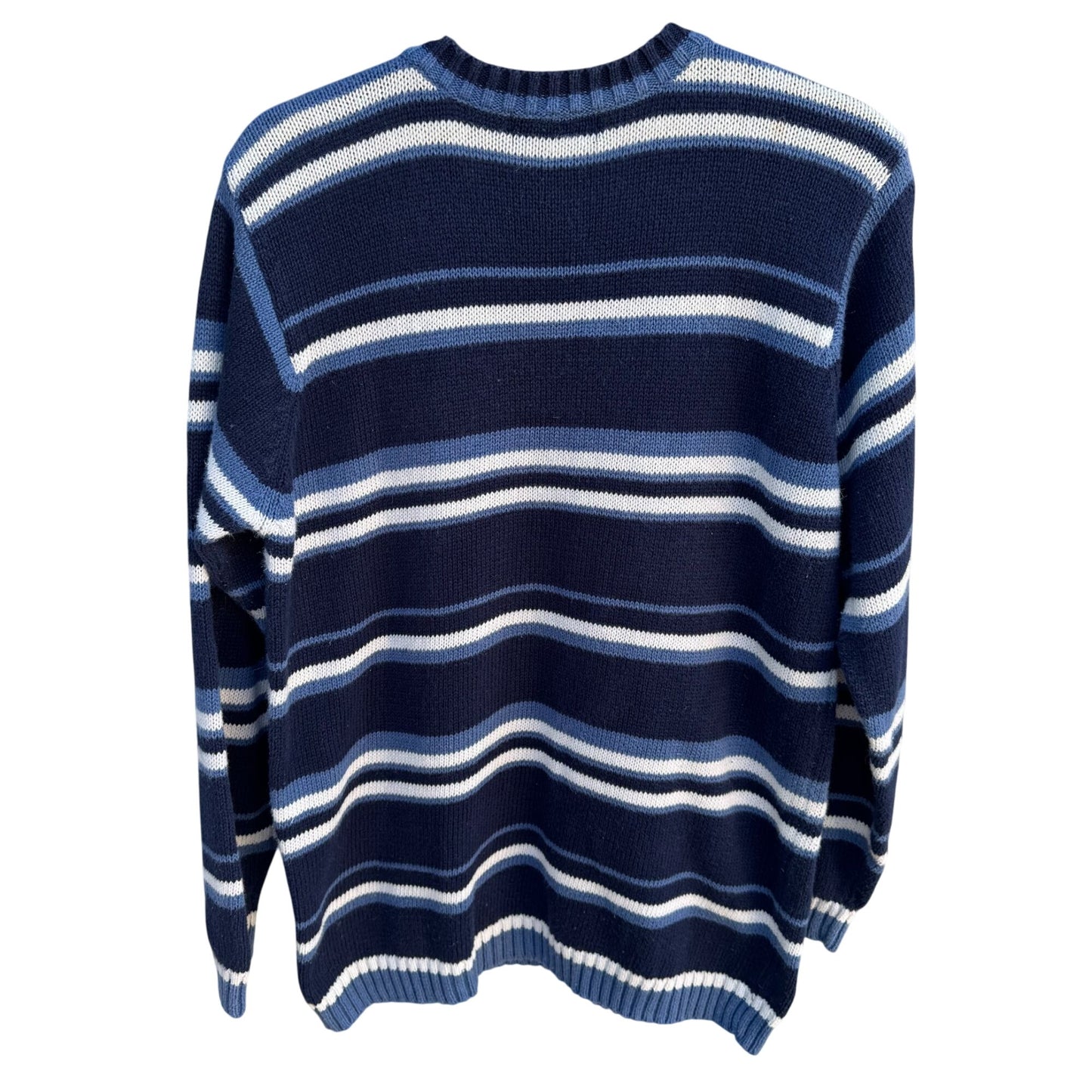 Honors Vintage Mens Striped V-Neck Blue Mens Long Sleeve Knit Grandpa Sweater L