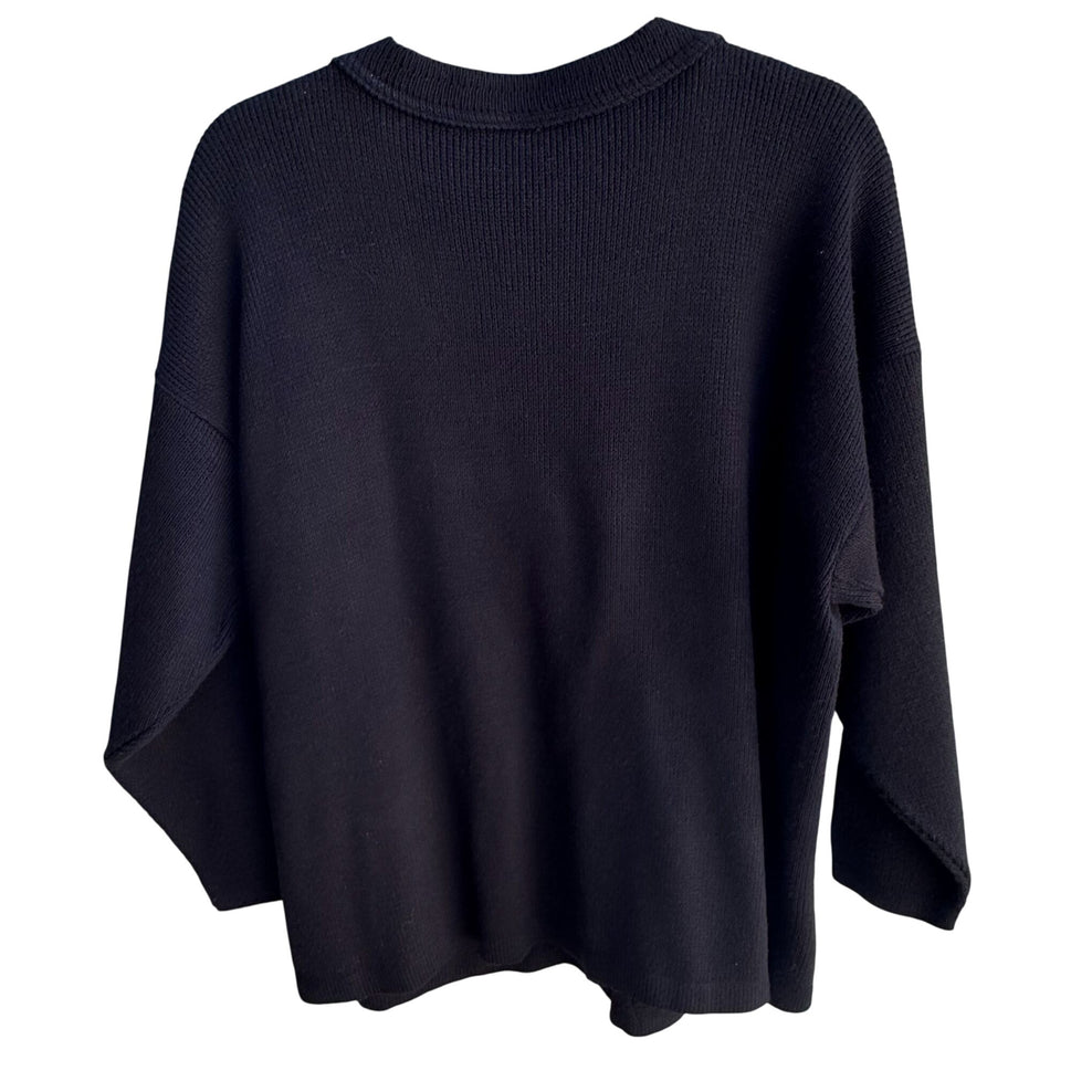 College Point Vintage Black Knit Gold Button Pockets Oversized Cardigan Sweater