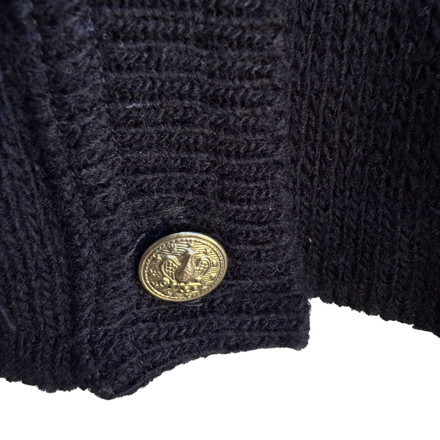 College Point Vintage Black Knit Gold Button Pockets Oversized Cardigan Sweater