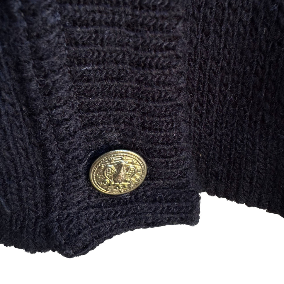 College Point Vintage Black Knit Gold Button Pockets Oversized Cardigan Sweater