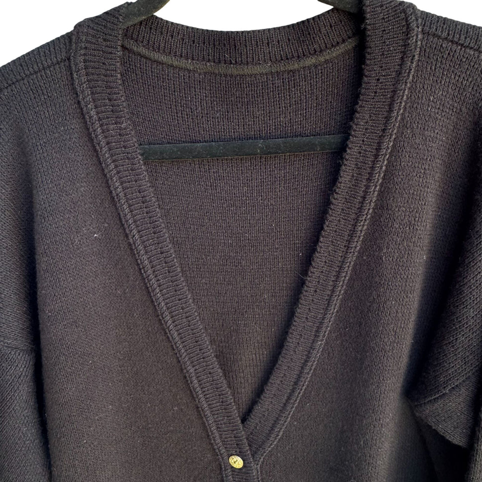 College Point Vintage Black Knit Gold Button Pockets Oversized Cardigan Sweater