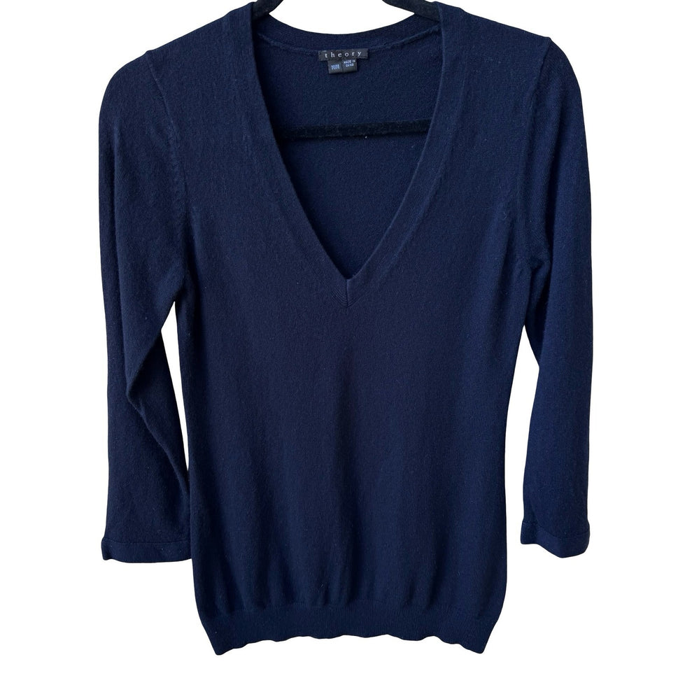 Theory Lindsay Cashmere Quiet Luxury Preppy Minimalist Capsule Sweater Navy M