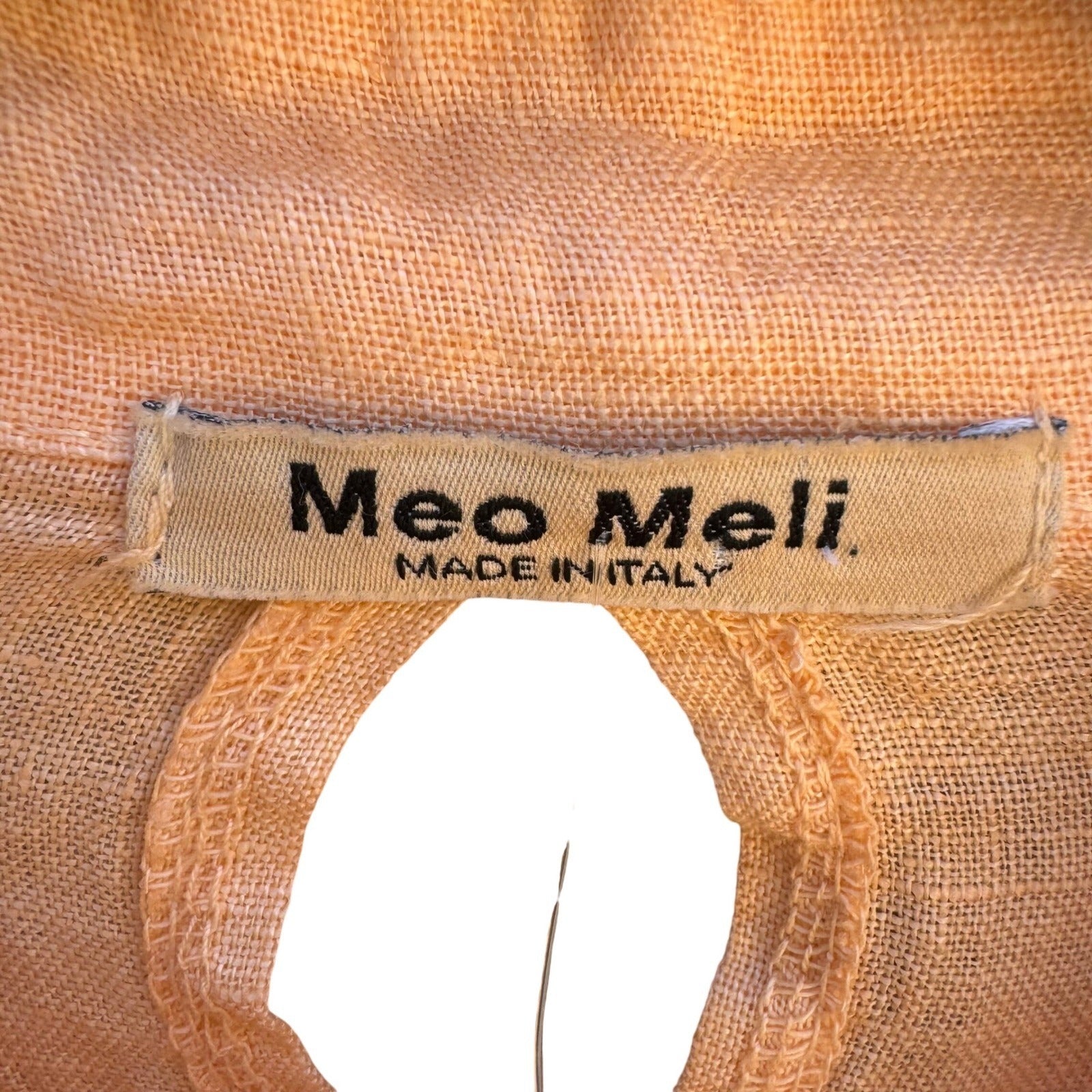 Meo Meli Italy 100% Linen Coastal Lagenlook Resortwear Shirt Peach Cutout OS NEW