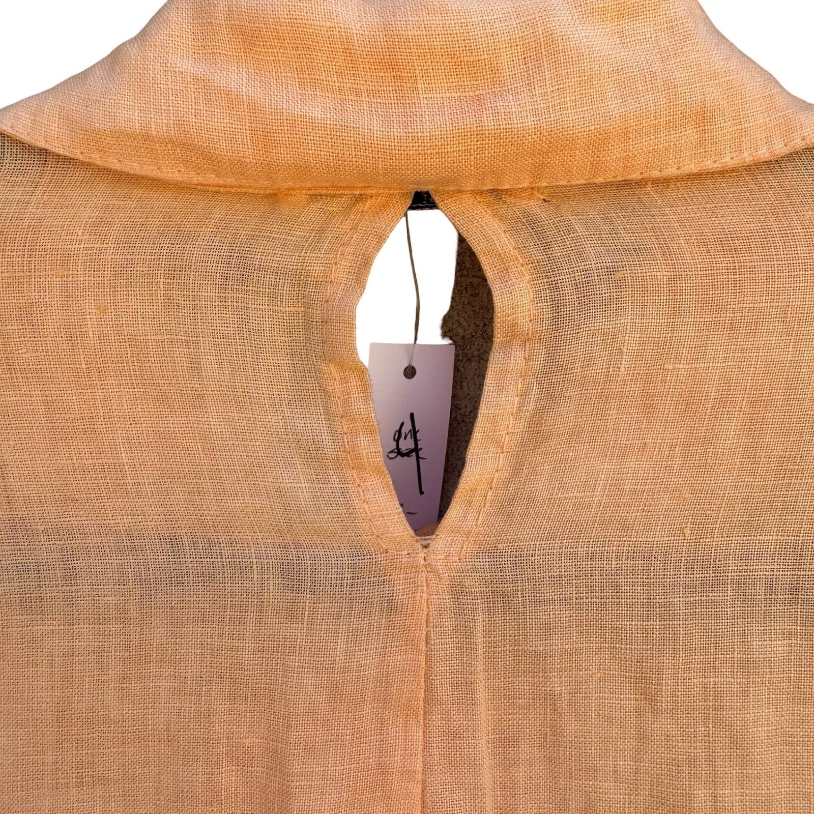 Meo Meli Italy 100% Linen Coastal Lagenlook Resortwear Shirt Peach Cutout OS NEW