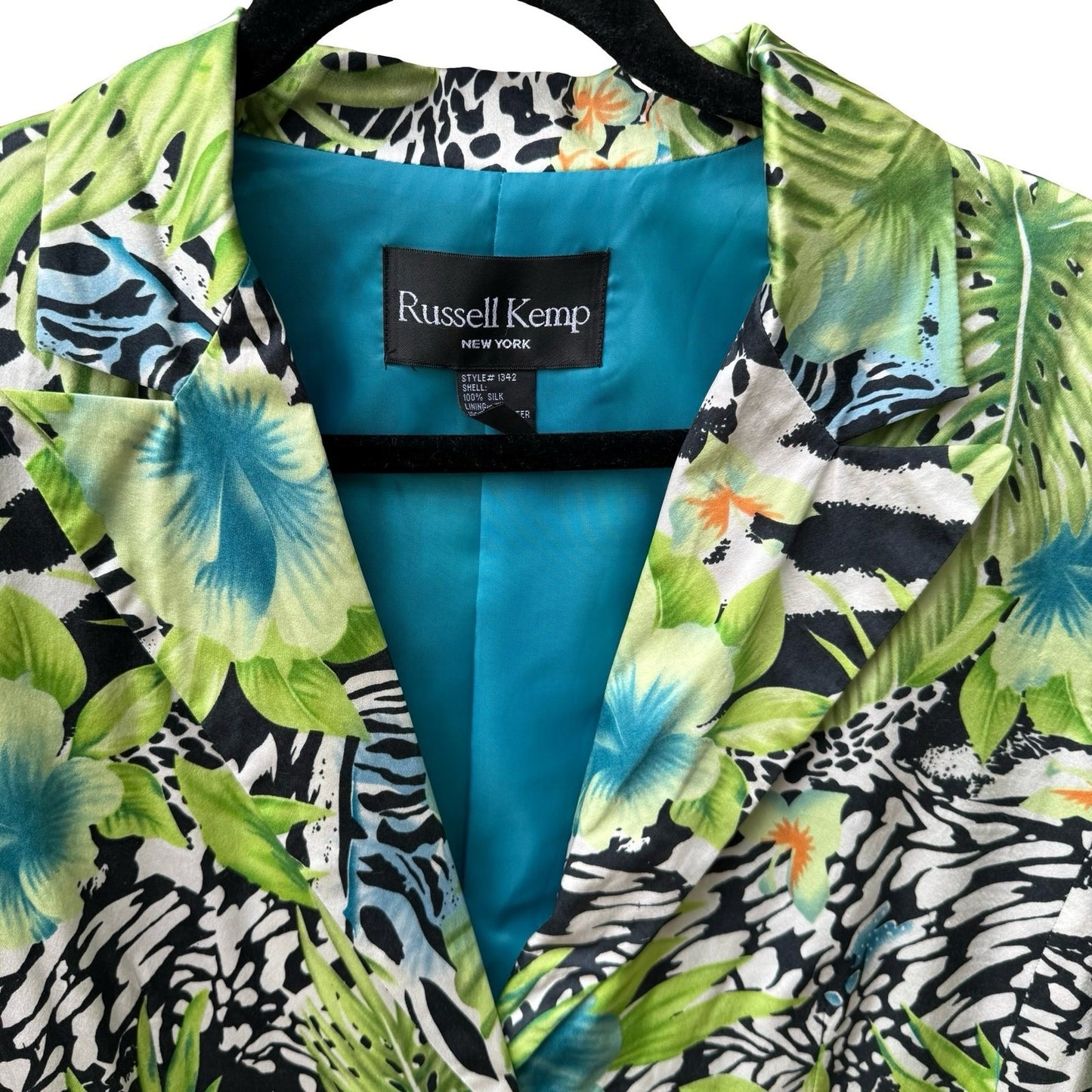 Russell Kemp Y2K Silk Maximalist Resort Tropical Floral Animal Print Blazer 14