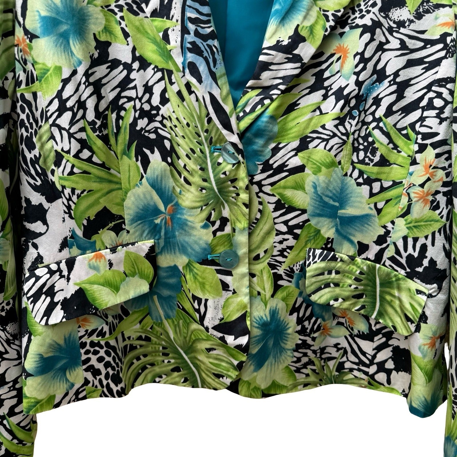 Russell Kemp Y2K Silk Maximalist Resort Tropical Floral Animal Print Blazer 14