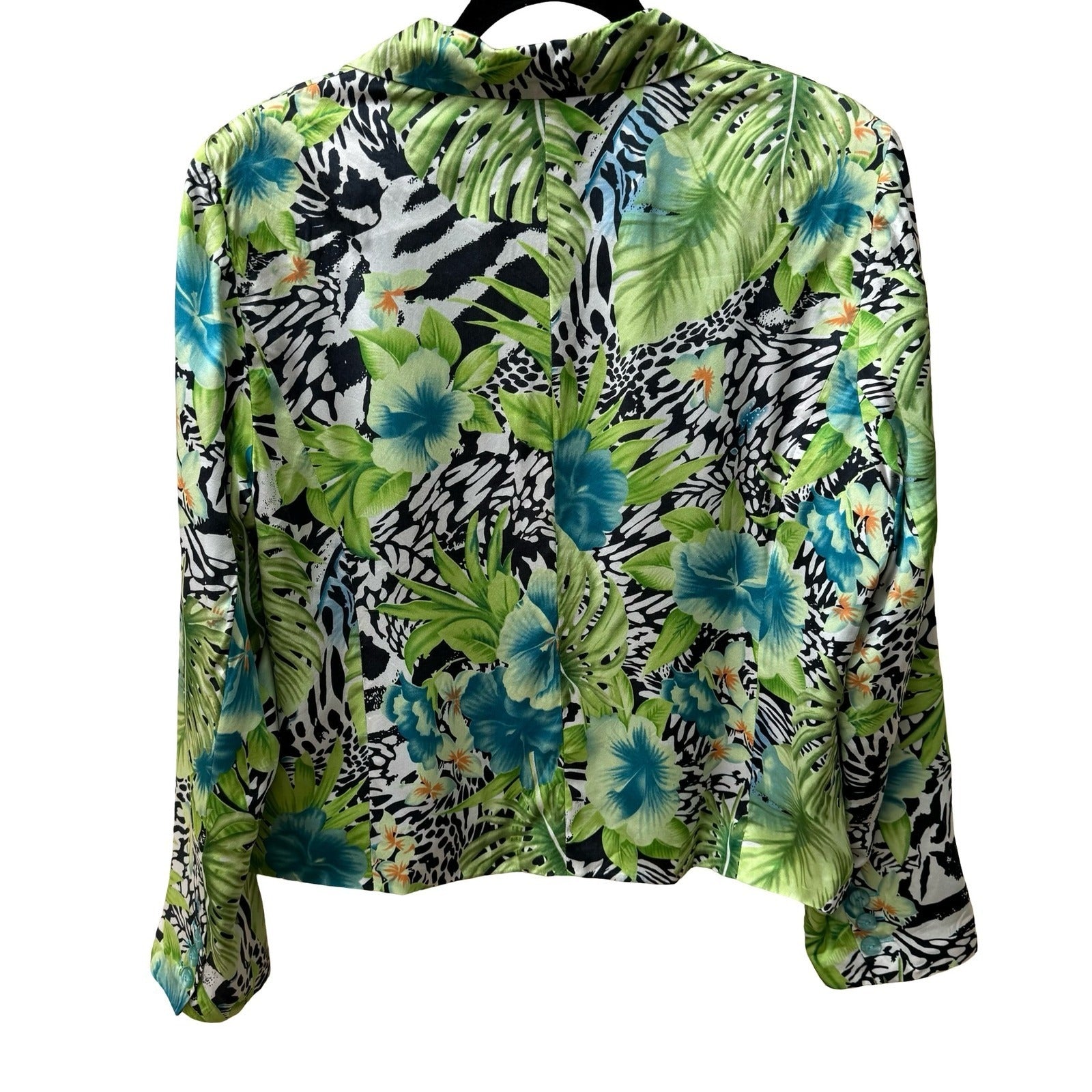Russell Kemp Y2K Silk Maximalist Resort Tropical Floral Animal Print Blazer 14