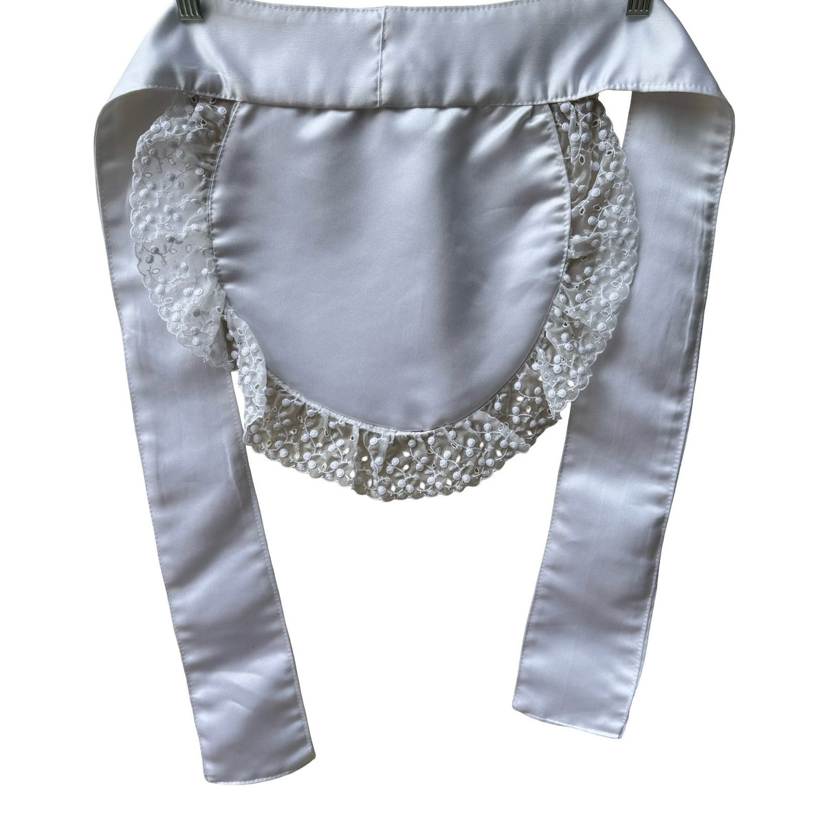 Vintage Cosplay Lolita Eyelet Lace Ruffle Satin French Maid Costume Half Apron
