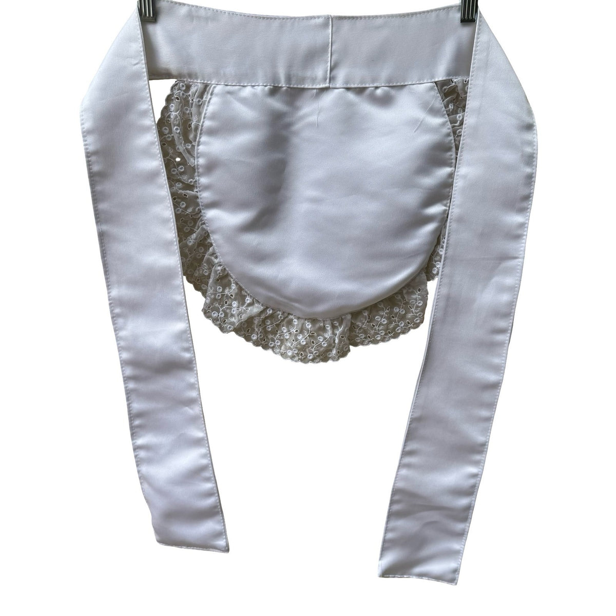 Vintage Cosplay Lolita Eyelet Lace Ruffle Satin French Maid Costume Half Apron