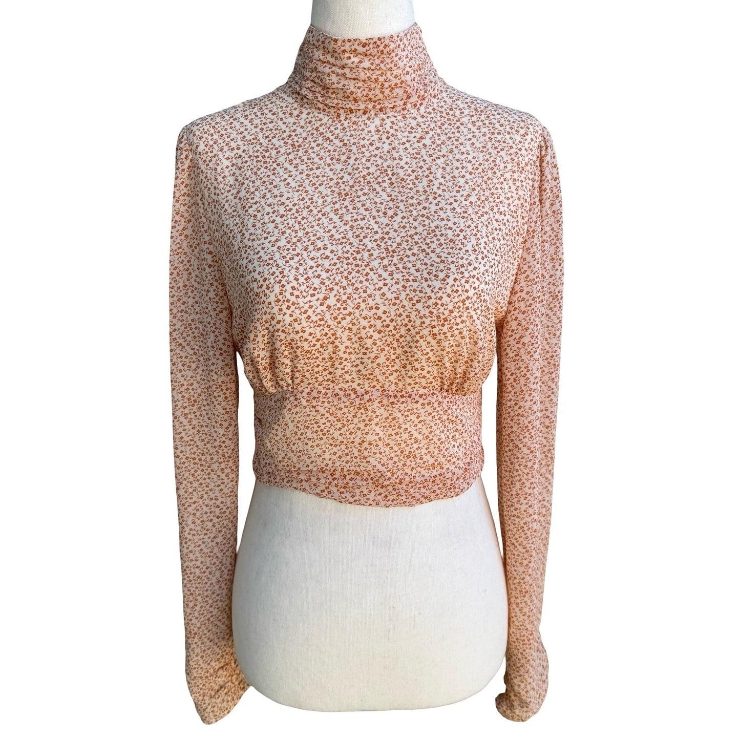 Cotton Candy LA Coquette Dainty Floral Mock Neck Open Back Tie Crop Top Orange S