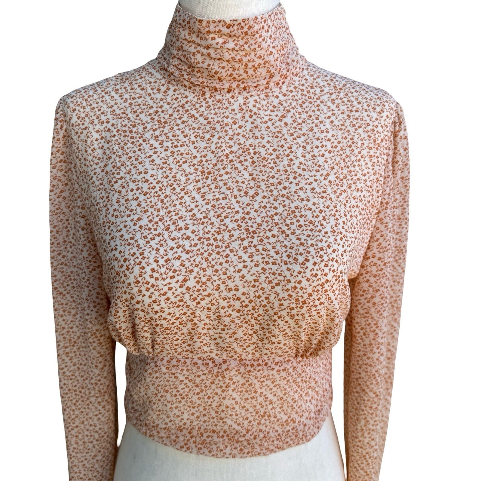 Cotton Candy LA Coquette Dainty Floral Mock Neck Open Back Tie Crop Top Orange S