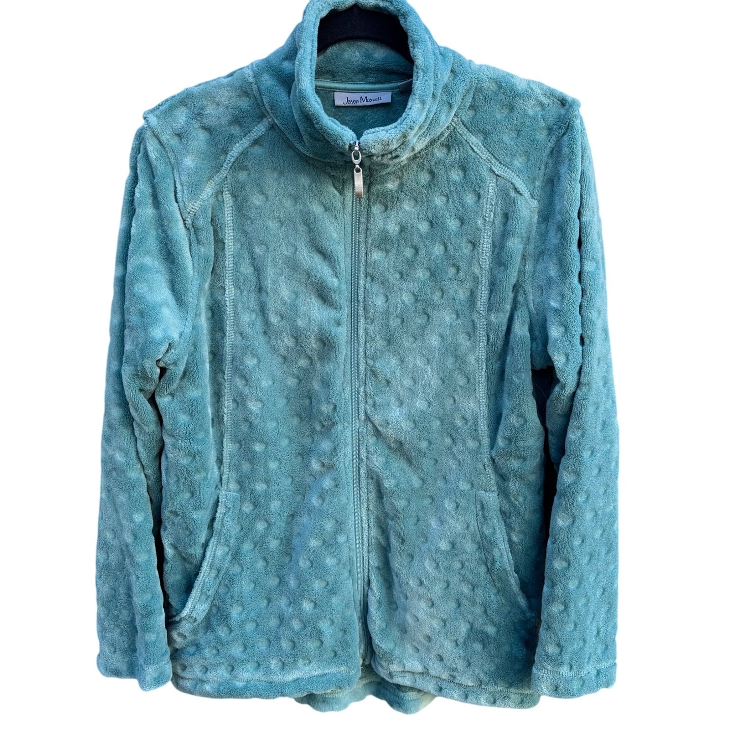 Jason Maxwell Womens Aqua Textured Fuzzy Fleece Polka Dot Zip-Up Jacket M Cozy