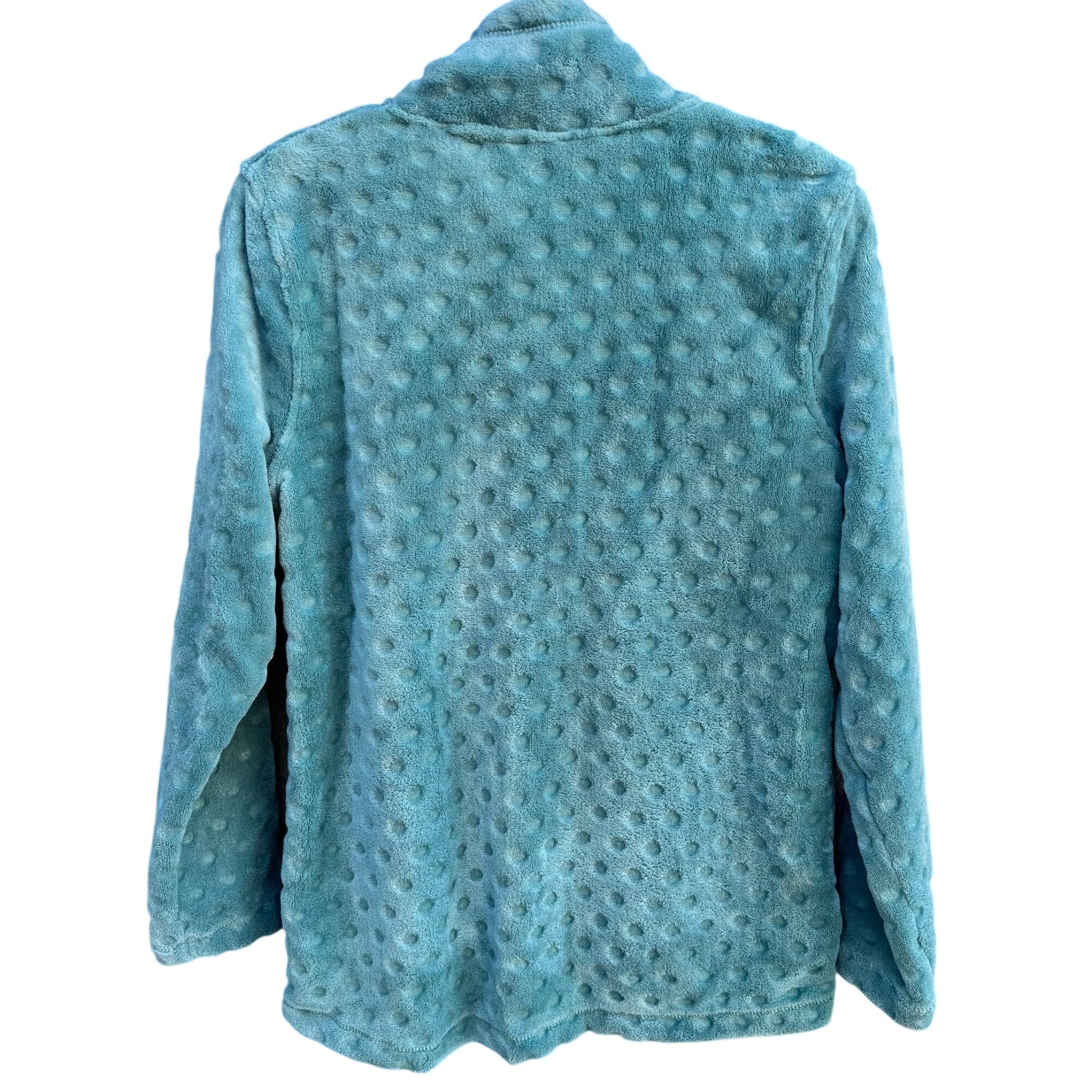 Jason Maxwell Womens Aqua Textured Fuzzy Fleece Polka Dot Zip-Up Jacket M Cozy