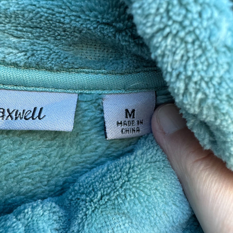 Jason Maxwell Womens Aqua Textured Fuzzy Fleece Polka Dot Zip-Up Jacket M Cozy