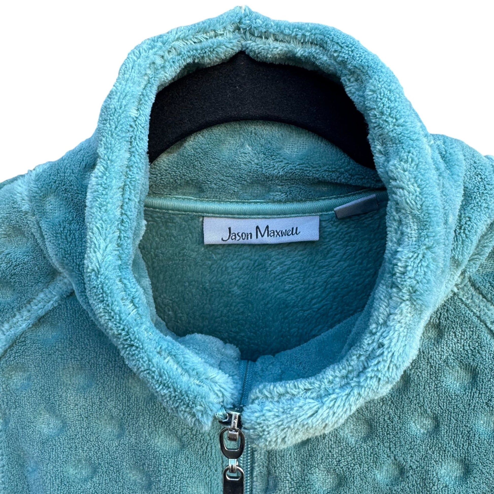 Jason Maxwell Womens Aqua Textured Fuzzy Fleece Polka Dot Zip-Up Jacket M Cozy