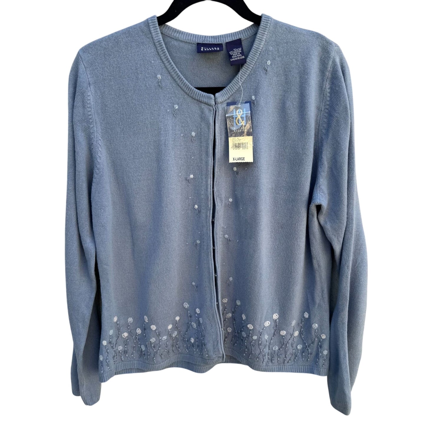 Hillard & Hanson Womens Embroidered Floral Design Beaded Cardigan Sweater New XL