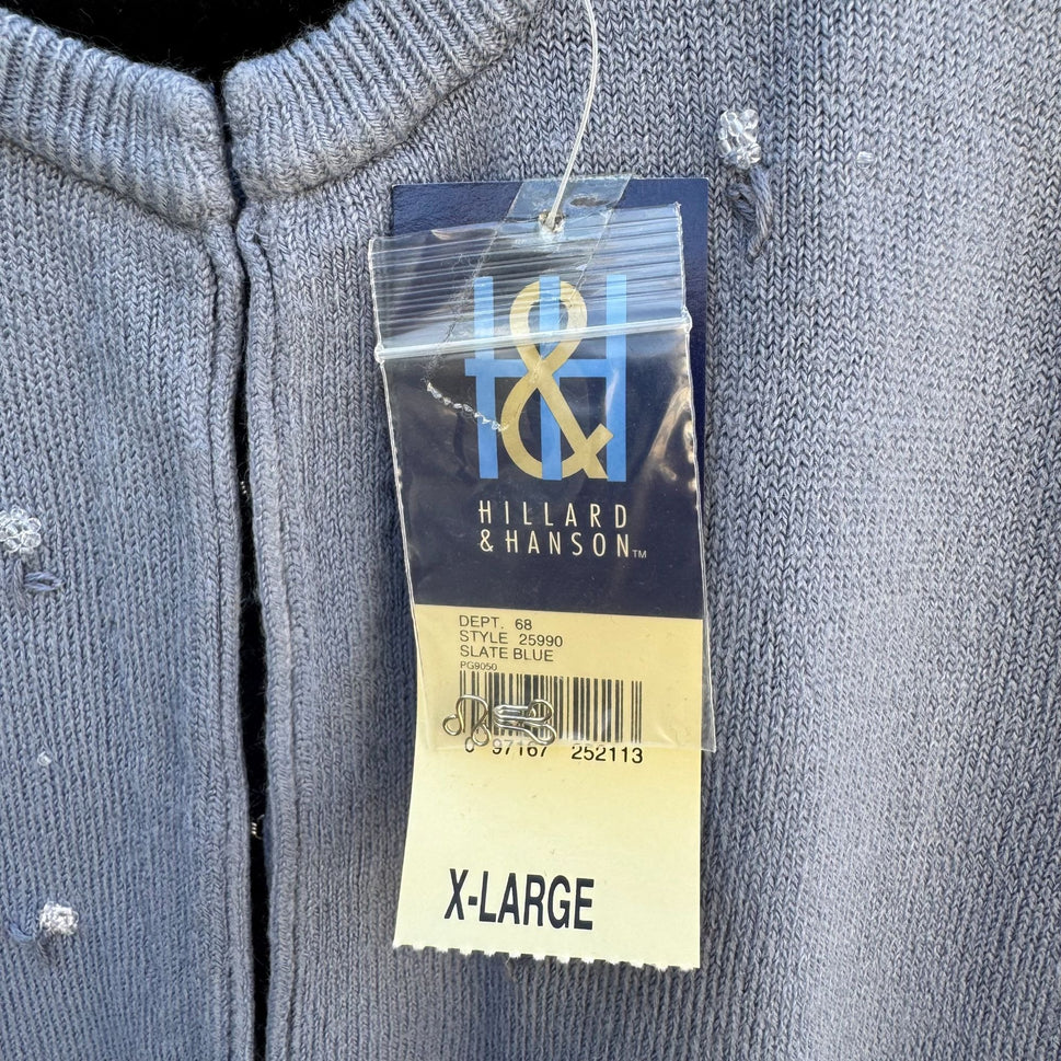 Hillard & Hanson Womens Embroidered Floral Design Beaded Cardigan Sweater New XL