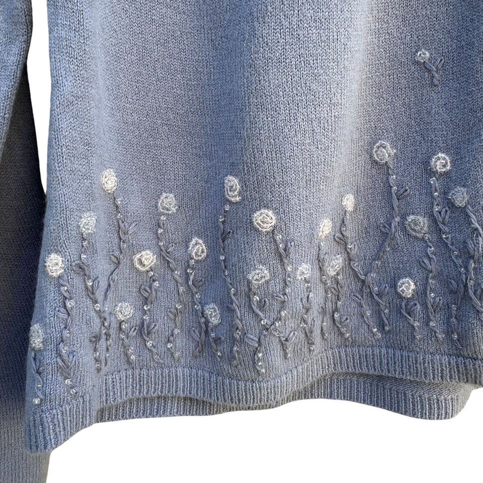 Hillard & Hanson Womens Embroidered Floral Design Beaded Cardigan Sweater New XL