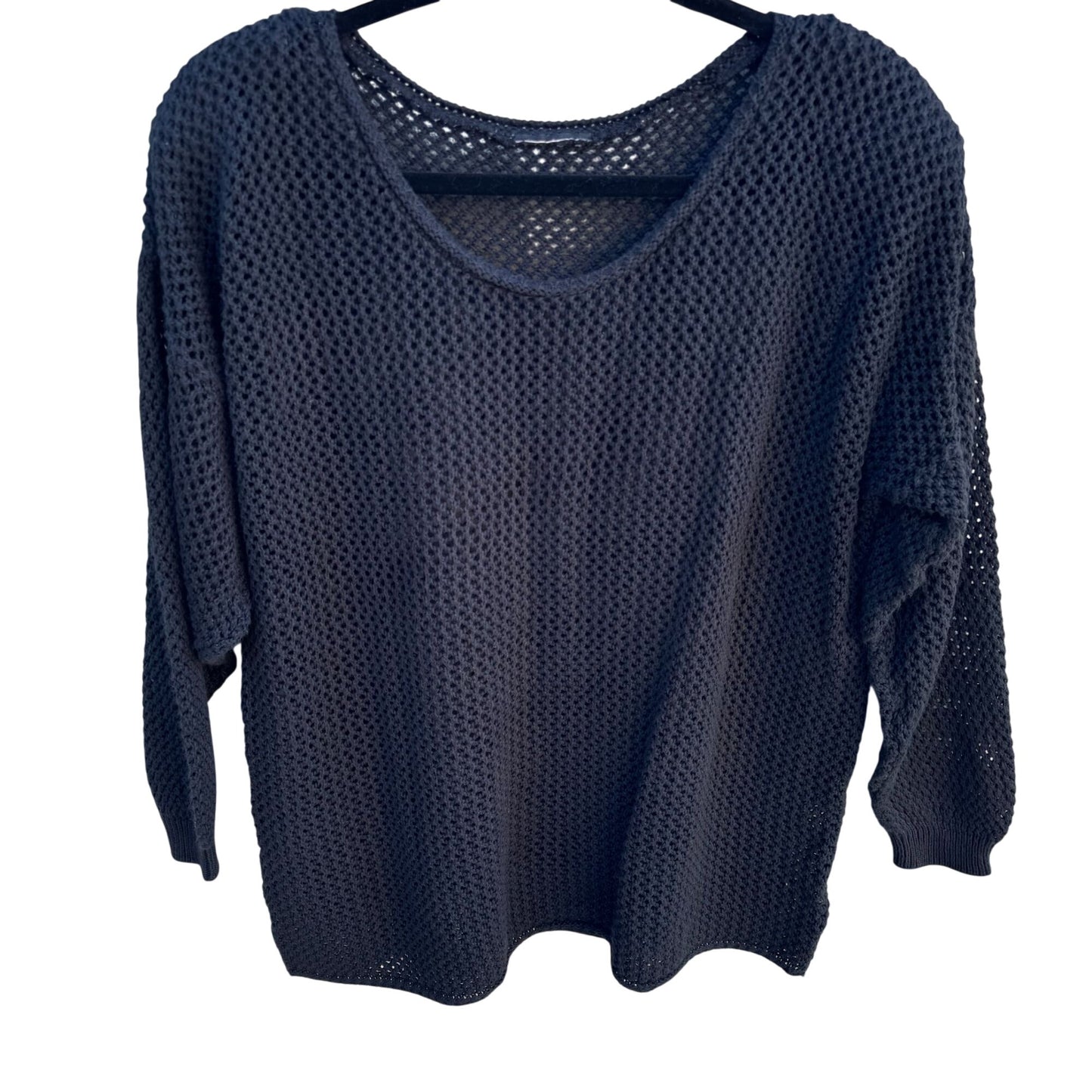 Vintage 80s Oversized Womens Black Goth Alternative Knit Sweater Top Fishnet L