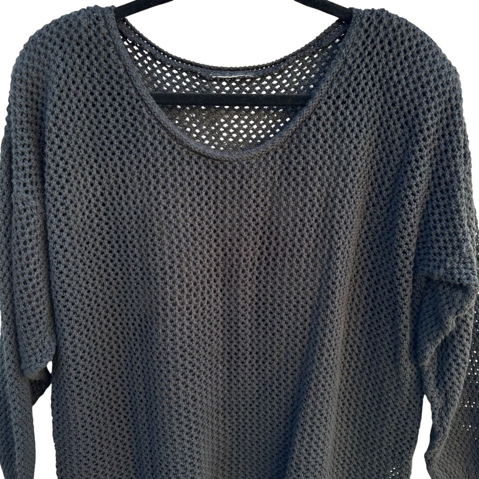 Vintage 80s Oversized Womens Black Goth Alternative Knit Sweater Top Fishnet L