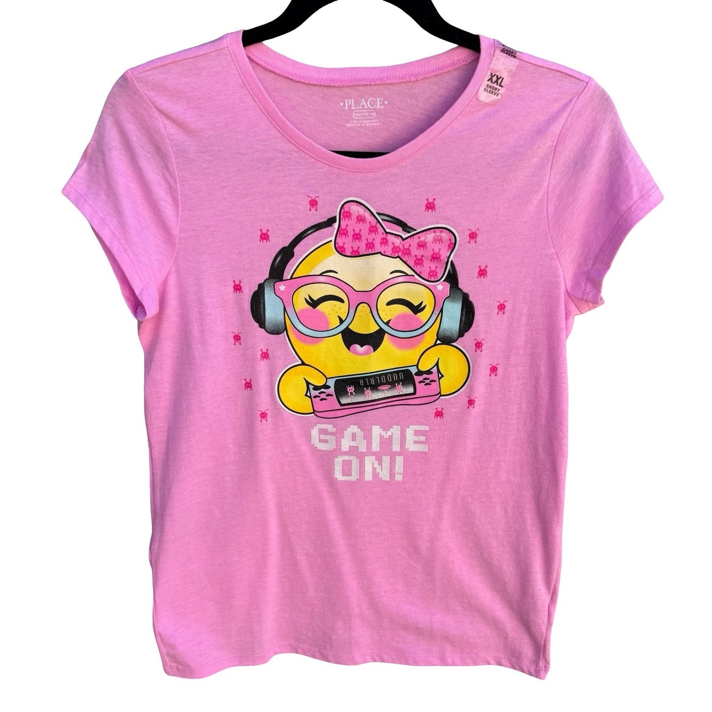 The Childrens Place Girls XXL 16 Pink Game On Gamer Emoji Graphic T-Shirt NEW