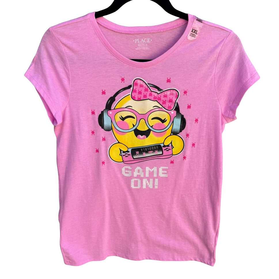 The Childrens Place Girls XXL 16 Pink Game On Gamer Emoji Graphic T-Shirt NEW