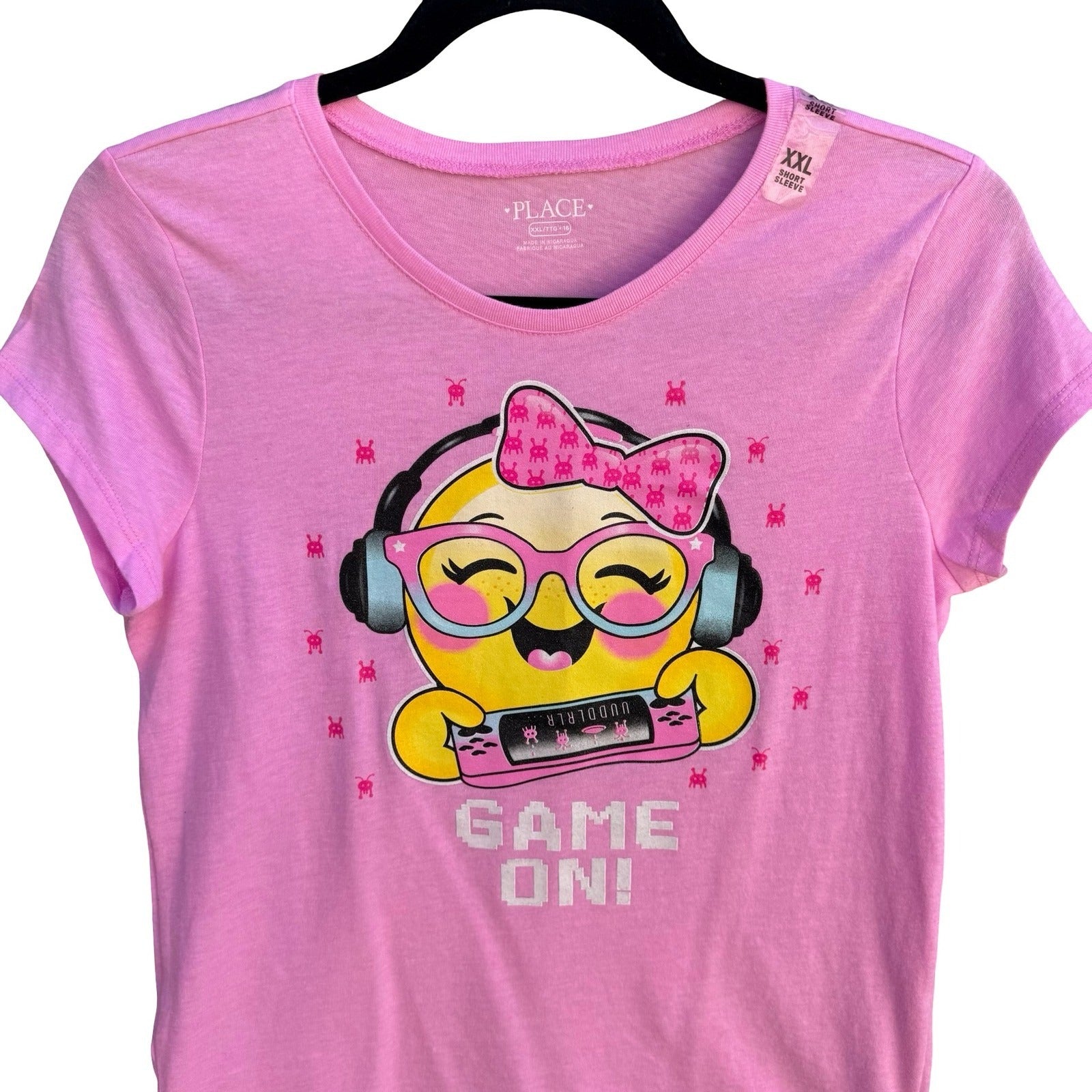 The Childrens Place Girls XXL 16 Pink Game On Gamer Emoji Graphic T-Shirt NEW