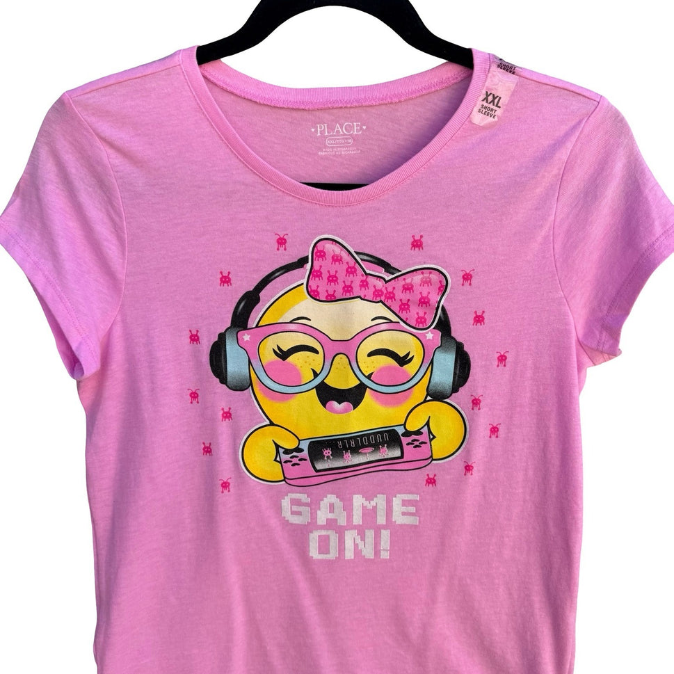 The Childrens Place Girls XXL 16 Pink Game On Gamer Emoji Graphic T-Shirt NEW