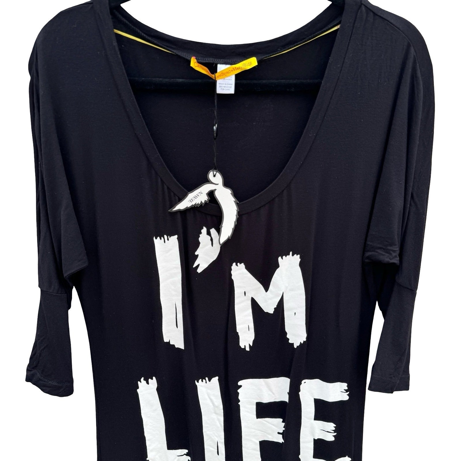 Catherine Malandrino Mary J Blige FFAWN I'M LIFE Graphic Tunic Top Black Medium
