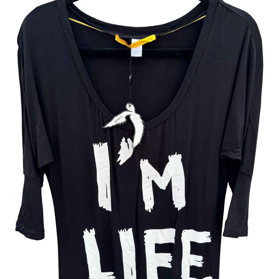 Catherine Malandrino Mary J Blige FFAWN I'M LIFE Graphic Tunic Top Black Medium